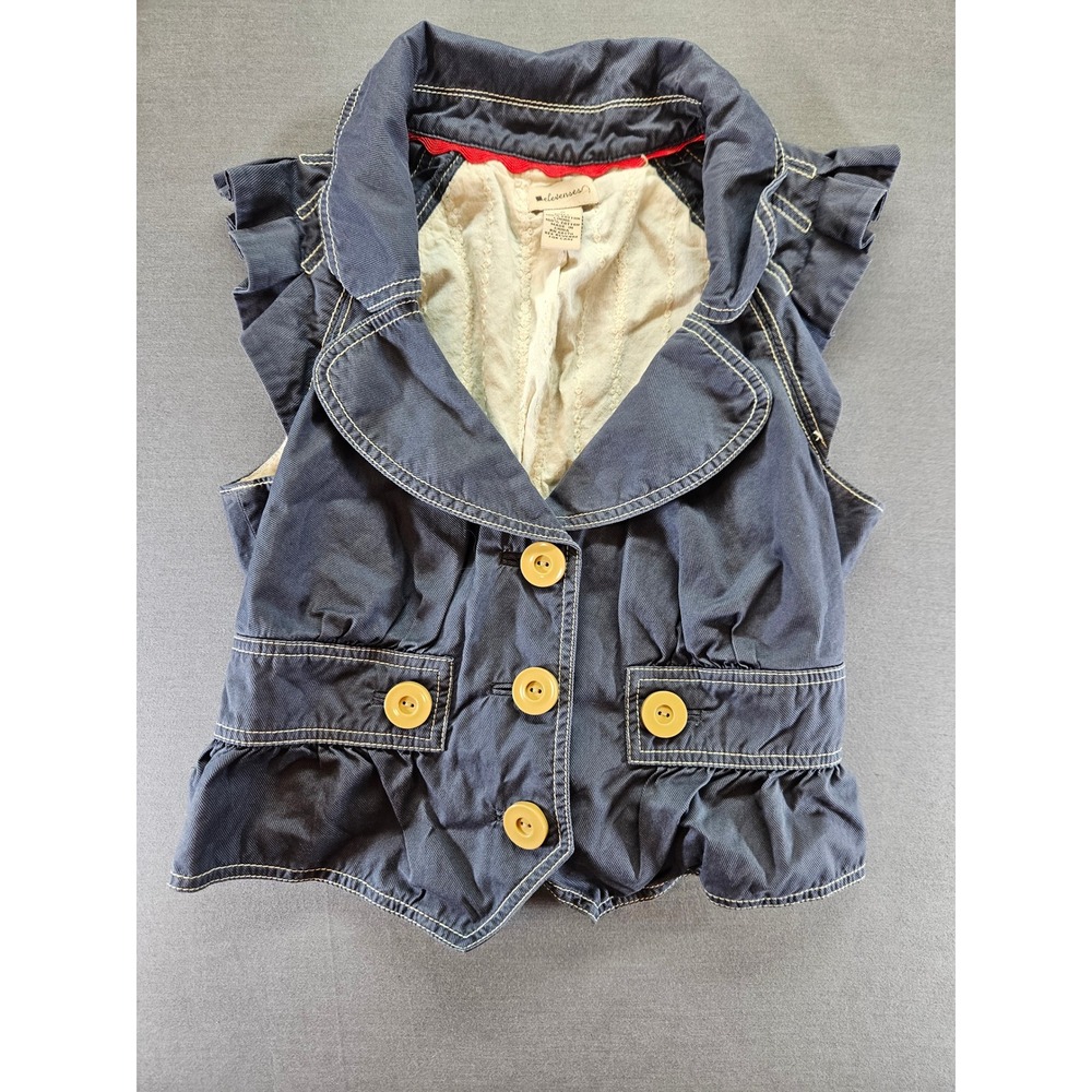 Elevenses Anthropologie Navy Blue Ruffle Peplum Vest Cotton Twill Size 2